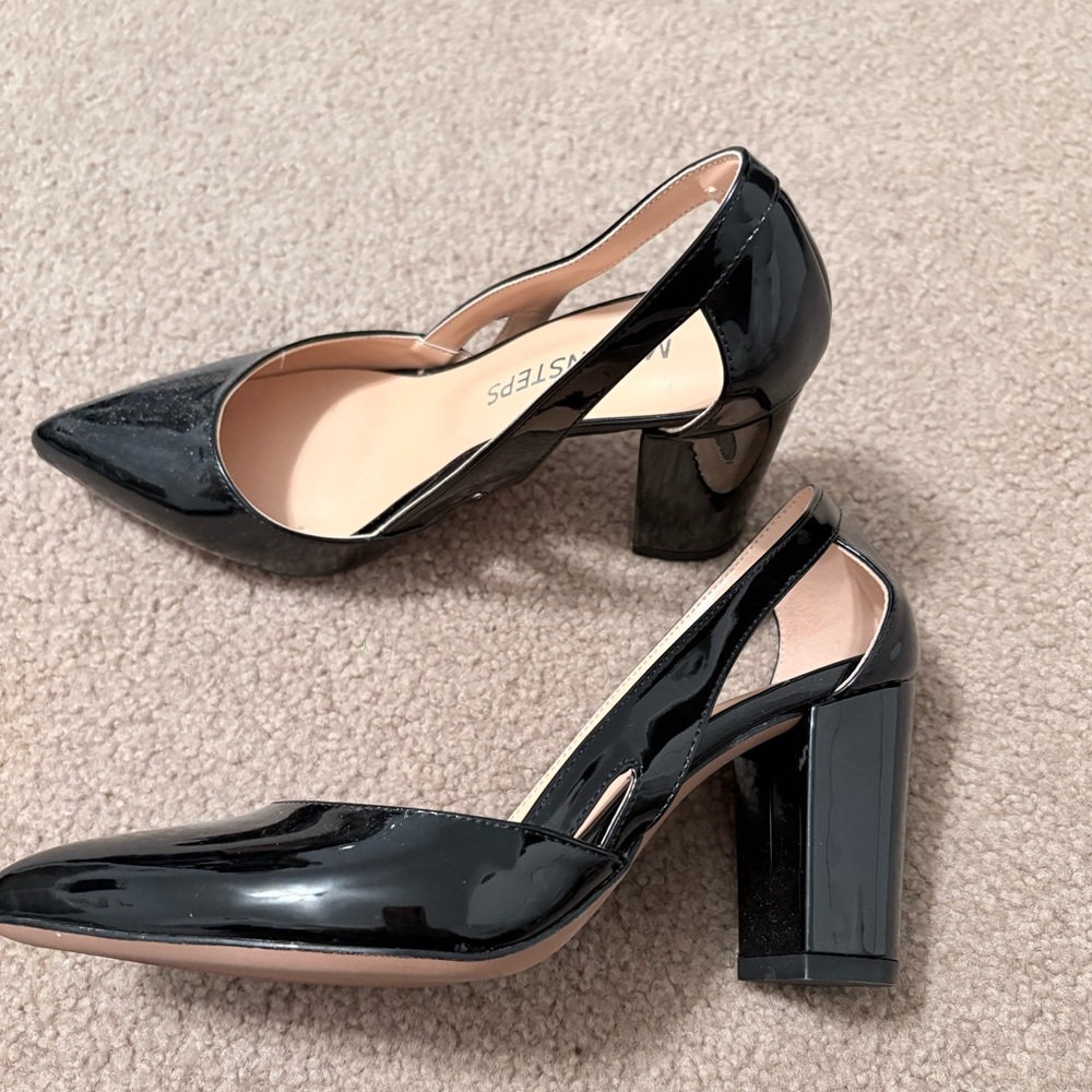 Movinsteps Glossy Black Block Heels